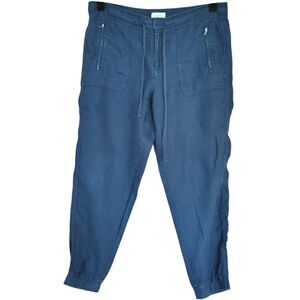 Lou & Grey 100% Linen Jogger Pants Navy Blue Casual Spring Summer Staple